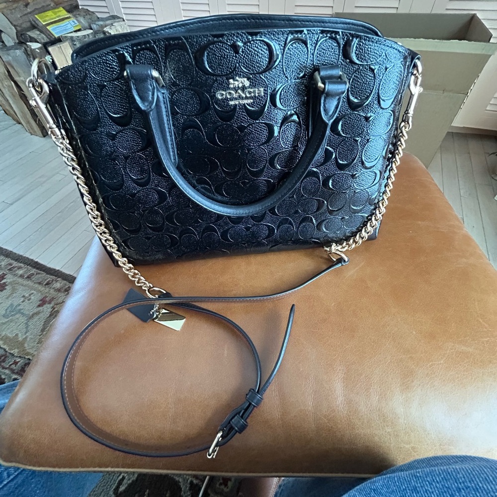Coach Black Embossed Leather Satchel 12” x 9” x 5” approximately - Picture 6 of 13